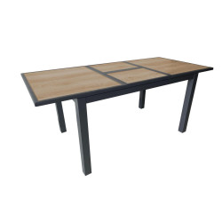 Table de jardin Genes en Aluminium 60/220 x 74 x 90 cm - plateau SPC - graphite/naturel - PROLOISIRS