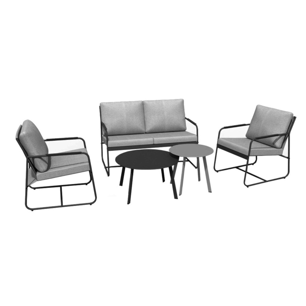 Ensemble salon de jardin complet 5 places Bali en acier Toile tendue en TPEP