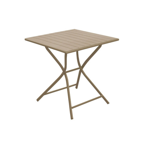 Table de jardin pliant Guéridon carré Globe en Aluminium 70 cm - Plateau à lattes - sand - PROLOISIRS