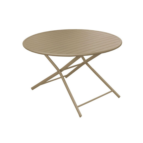 Table de jardin pliant Guéridon rond Globe en Alu Ø 120 cm - Plateau à lattes - sand - PROLOISIRS