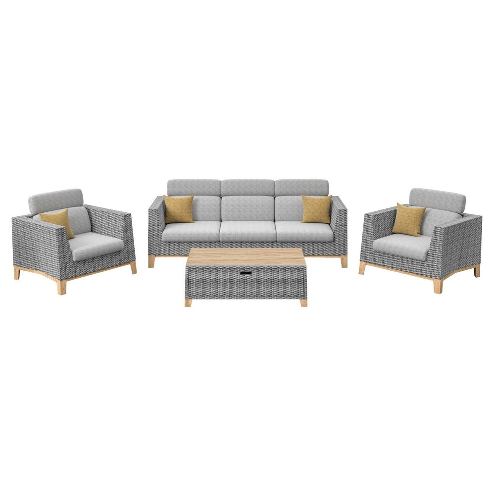Ensemble salon de jardin complet 4 places Ivano en Aluminium oaknaturel - vue 2