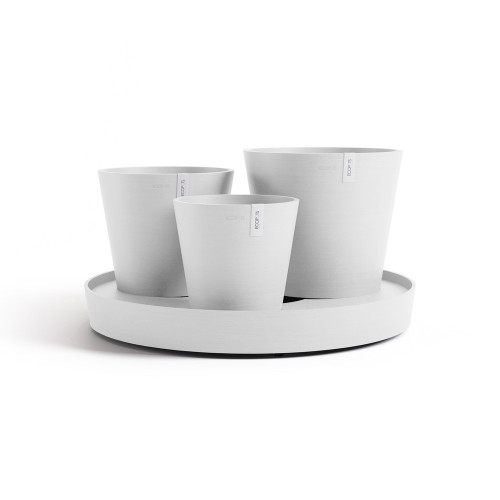 Ensemble de 3 pots Dubai Blanc Pur - Ø 57 x H. 30 cm - support à roulettes - ECOPOTS