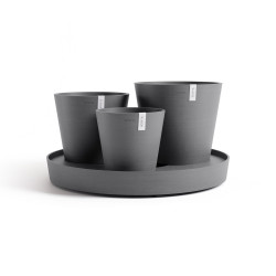 Ensemble de 3 pots Dubai Gris - Ø 57 x H. 30 cm - support à roulettes - ECOPOTS