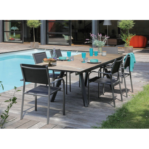 Table de jardin Agra, plateau à lames Fundermax® hpl - graphite/cave 150/200/250 cm - PROLOISIRS