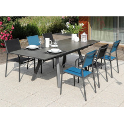 Table de jardin Agra, plateau Kedra® alu/ceram - graphite/alley 150/200/250 cm - PROLOISIRS