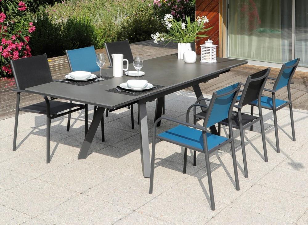 PROLOISIRS Table de jardin Agra, plateau Kedra® alu/ceram graphit...