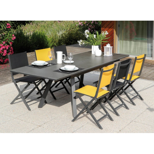 Table de jardin Agra, plateau Kedra® alu/ceram - graphite/alley 150/200/250 cm - PROLOISIRS