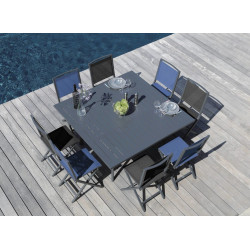 Table de jardin extensible 6/8 personnes Barcelona - graphite 100/145x145 cm - PROLOISIRS