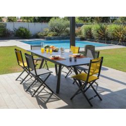 Table de jardin rectangulaire Agra, plateau Verre - graphite/gris 150/200/250 cm - PROLOISIRS