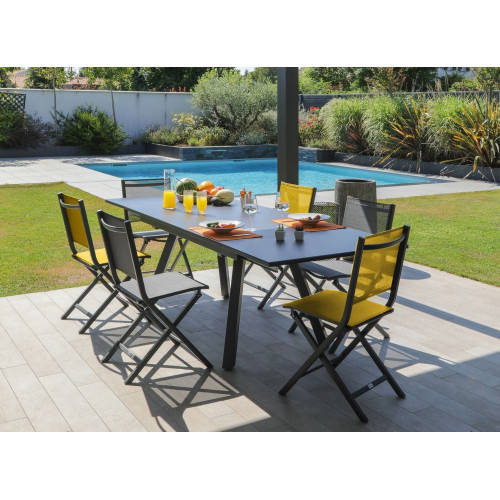 Table de jardin rectangulaire Agra, plateau Verre - graphite/gris 150/200/250 cm - PROLOISIRS