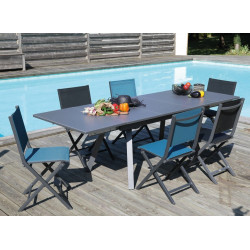 Table de jardin rectangulaire Agra, plateau Verre - graphite/gris 150/200/250 cm - PROLOISIRS