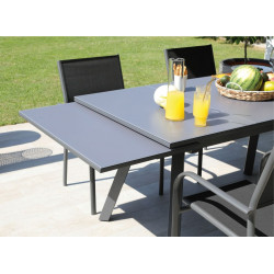 Table de jardin rectangulaire Agra, plateau Verre - graphite/gris 150/200/250 cm - PROLOISIRS