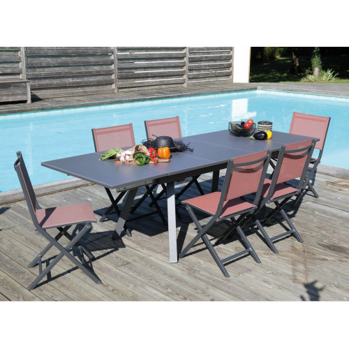 Table de jardin rectangulaire Agra, plateau Verre - graphite/perle 150/200/250 cm - PROLOISIRS