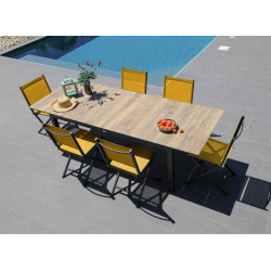 Table de jardin rectangulaire extensible Tahaa plateau Fundermax® graphite/wood 180/240 cm - PROLOISIRS