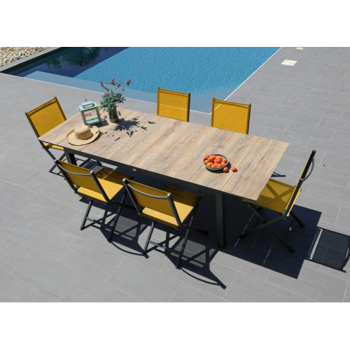 Table de jardin rectangulaire extensible Tahaa plateau Fundermax® graphite/wood 180/240 cm - PROLOISIRS