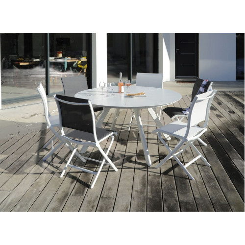 PROLOISIRS Table de jardin ronde Seven en aluminium - blanc 150 cm