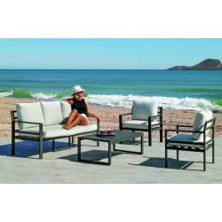 Salon de jardin Sofa GLEMBOR-8 SET SOFA 3 PLAZAS - ANTHRACITE / ANAIS BLANC DRALON - HEVEA