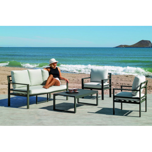 Salon de jardin Sofa GLEMBOR-8 SET SOFA 3 PLAZAS - ANTHRACITE / ANAIS BLANC DRALON - HEVEA