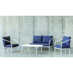 Salon de jardin Sofa ALEXIS-7 SET SOFA 2 PLAZAS - BLANC / BLEU MARINO DRALON - HEVEA