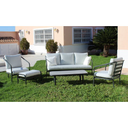 Salon de jardin Sofa ALEXIS-8 SET SOFA 3 PLAZAS - ANTHRACITE / ANAIS BLANC DRALON - HEVEA