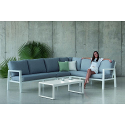 Salon de jardin Sofa Corner HUBLOT-28 SET - BLANC Tissus GRIS CLAIR - HEVEA