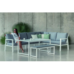 Salon de jardin Sofa Corner HUBLOT-30 SET - BLANC/GRIS CLAIR MARILAND DRALON - HEVEA