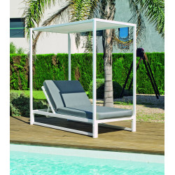 Lit de jardin TEXAS-100-SINCORTINAS - BLANC/GRIS CLAIR MARILAND DRALON de marque HEVEA, référence: J7894700