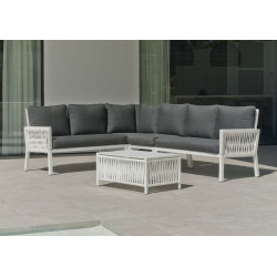 Salon de jardin Sofa Corner Aluminium et Corde HAVANA-28 - BLANC de marque HEVEA, référence: J7895100