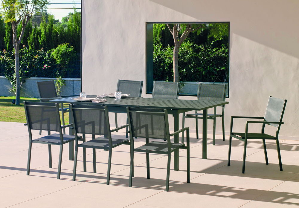 Salon de jardin à Manger PALMA-170/220X100+8xCORCEGA-3 - ANTHRACITE