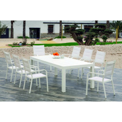 Set Table à Manger EXTENSIBLE + 8 fauteuils CAMELIA-220/PRISCILA-3/x8 - BLANC - HEVEA