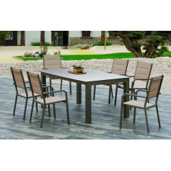 Set Table à Manger + 6 fauteuils CAMELIA-180 HPL/PRISCILA-3 de marque HEVEA, référence: J7895800
