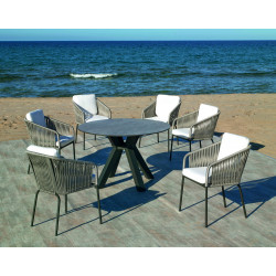 Set Table à Manger Haut de Gamme + 6 fauteuils VALONIA-150 HPL/TULIP-3 de marque HEVEA, référence: J7895900