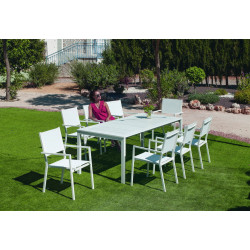 Set Table à Manger EXTENSIBLE + 8 fauteuils SINGAPUR-150-H77/CORCEGA-3/8 - BLANC de marque HEVEA, référence: J7896500
