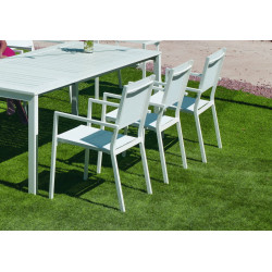 Set Table à Manger EXTENSIBLE + 8 fauteuils SINGAPUR-150-H77/CORCEGA-3/8 - BLANC - HEVEA