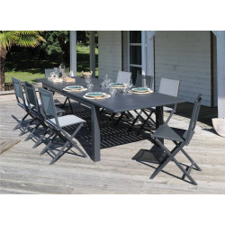 Lot de 2 Chaises de jardin pliantes Thema - graphite/chiné noir - Aluminium/Toile TPEP - PROLOISIRS