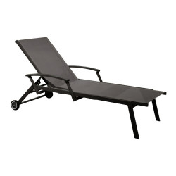 Lit de soleil empilable Florence avec accoudoirs en Alu - Allonge en TPEP - graphite/gris de marque PROLOISIRS, référence: J7907200