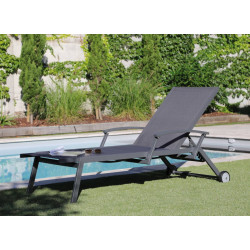 Lit de soleil empilable Florence avec accoudoirs en Alu - Allonge en TPEP - graphite/gris - PROLOISIRS