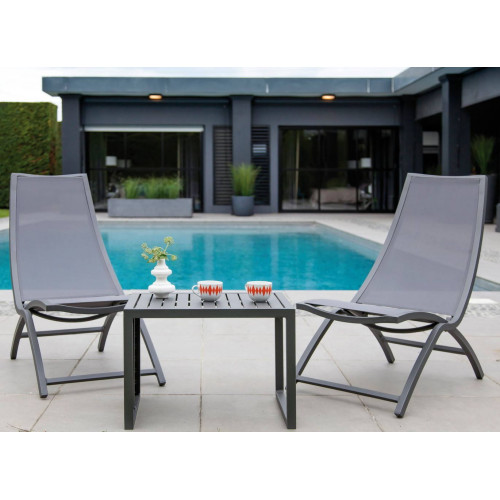 Lot de 2 Tables basses de jardin Lou Side en Aluminium - Plateau à latte - graphite - PROLOISIRS