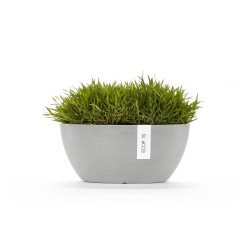 Pot Ovale Sofia 30 Blanc Gris + réservoir d'eau - 30 x 13 x H. 13,5 cm - 2,7 L - ECOPOTS