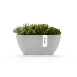 Pot Ovale Sofia 30 Blanc Gris + réservoir d'eau - 30 x 13 x H. 13,5 cm - 2,7 L - ECOPOTS