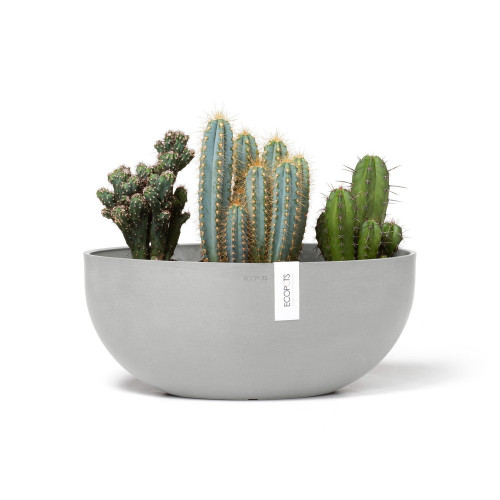 Pot Ovale Sofia Big 43 Blanc Gris + réservoir d'eau - 43 x 25 x H. 17,5 cm - 8,2 L - ECOPOTS