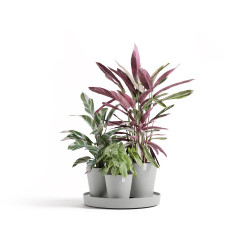 Ensemble de 3 pots Dubai Blanc Gris - Ø 57 x H. 30 cm - support à roulettes - ECOPOTS