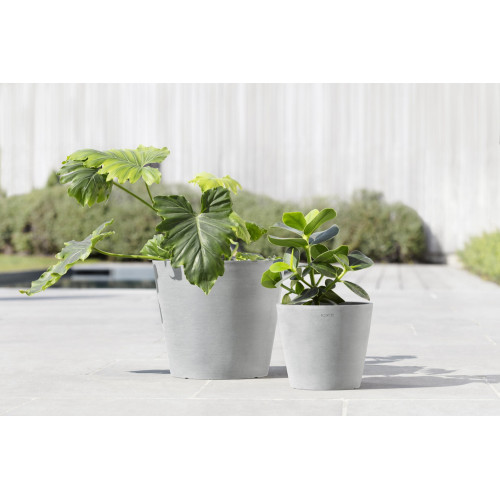 Pot Rond Amsterdam 20 Blanc Gris + réservoir d'eau - Ø 20 x H. 17,5 cm - 4 L - ECOPOTS