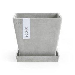 Pot Carré Rotterdam 20 Blanc Gris - 20 x 20 x H. 17,5 cm - 5,2 L - ECOPOTS