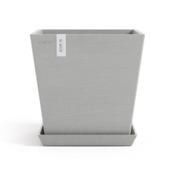 Pot Carré Rotterdam 25 Blanc Gris + réservoir d'eau - 25,2 x 25,2 x H. 24,5 cm - 10,7 L - ECOPOTS