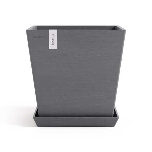 Pot Carré Rotterdam 25 Gris + réservoir d'eau - 25,2 x 25,2 x H. 24,5 cm - 10,7 L - ECOPOTS