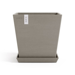 Pot Carré Rotterdam 25 Taupe + réservoir d'eau - 25,2 x 25,2 x H. 24,5 cm - 10,7 L - ECOPOTS