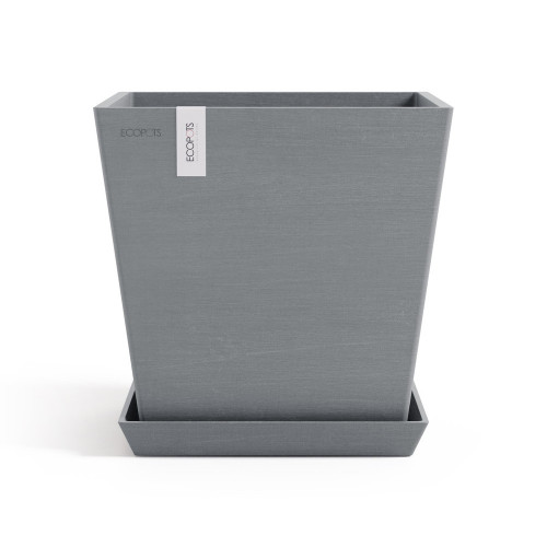 Pot Carré Rotterdam 25 Bleu Gris + réservoir d'eau - 25,2 x 25,2 x H. 24,5 cm - 10,7 L - ECOPOTS