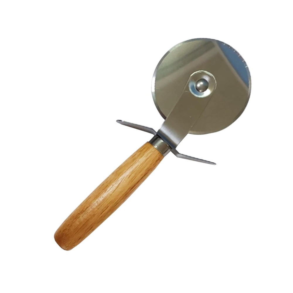 Roulette à pizza en inox à manche en bambou - L.18 x P.6,5 x H.2 cm