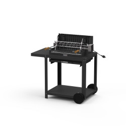 Barbecue avec chariot en acier noir Mendy, grille en inox de 54 x 32 cm - LE MARQUIER